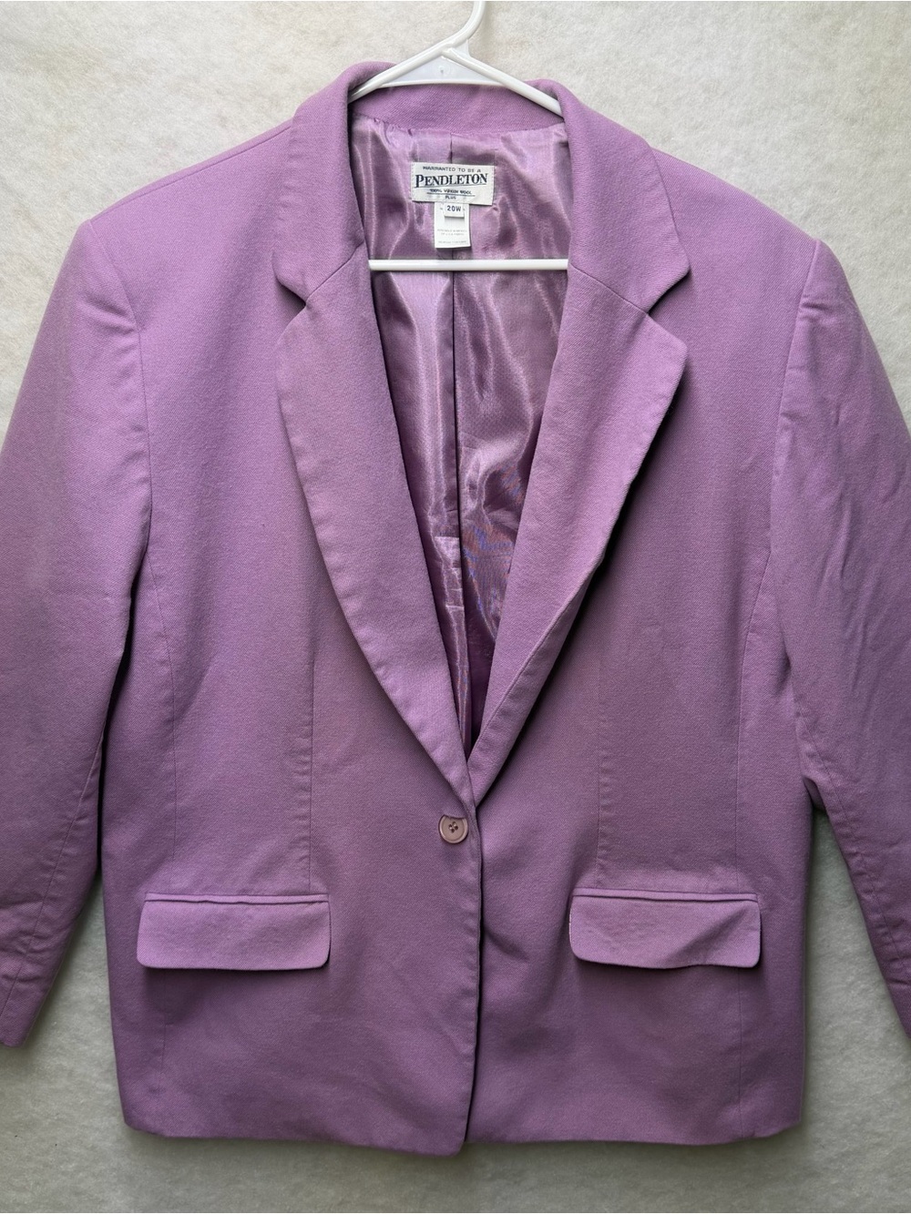 VTG Pendleton Womens 20W Wool Blazer Jacket Lavender Lilac Purple Single Button